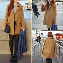 Fashion Double-breasted Solid Color Warm Woolen Coat