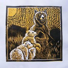 Linoryt kolorowy niedzwiedzie