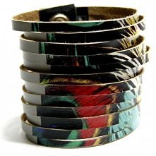 szara skórzana bransoletka - Pawie pióro