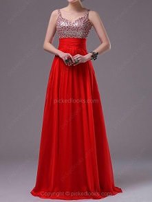 Chiffon Straps Floor-length A-line Sequins Ball Dresses