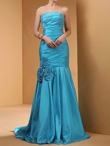 Taffeta Trumpet/Mermaid Strapless Sweep Train Flower(s) Prom Dresses