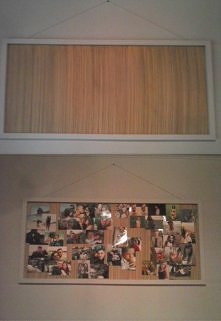 Ramka na zdjęcia HandMade :)
Niestety nie mam zdjęć kolejności wykonywania, ale opiszę:
# 2x2m deseczek na ramkę + pinezki
# trochę farby wybranej barwy
# mata bambusowa
# sznur...