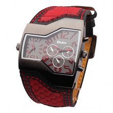 OULM Leather Watchband Tonneau Shaped Dial Dual Time Men Watch