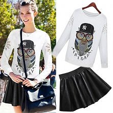 Fashion Solid Color Elastic Waist PU Leather Skirt