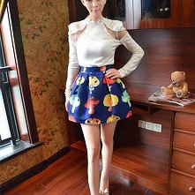 Fashion Mushroom Floral Print Tutu Skirt