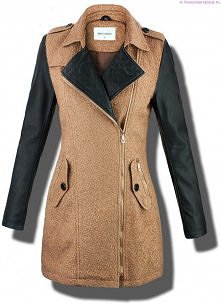 EKSKLUZYWNY PŁASZCZ DAMSKI KLASYCZNY WEŁNA BOUCLE SKÓRZANE RĘKAWY PIKOWANY model #87 w sklepie FASHIONAVENUE.PL