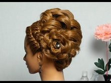 Romantic braided updo. Hairstyles for long hair. Праздничная прическа, вечерняя прическа с косами.