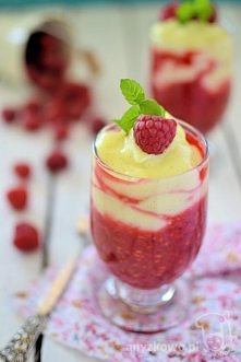 Maliny z domowym budyniem