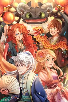 Merida, Jack, Roszpunka i Czkawka przepięknie tu wyglądają! *-* Pomyślności w Nowym Roku! ^ ^