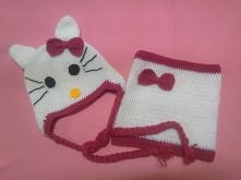 hello kitty czapka i komin na szydelku