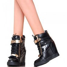 SNEAKERSY - CZARNE Z WĘŻEM ZŁOTE BLASZKI