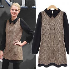 Fashion Contrast Color POLO Collar Long Sleeve Dress
