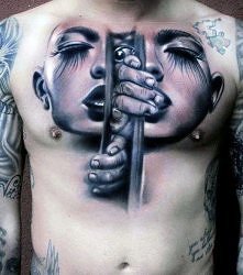 3d face tatoo on chest