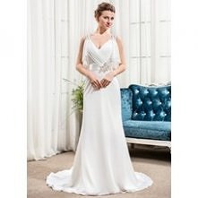 A-Line/Principessa Senza spalline Coda a strascico corto Chiffona Abito per matrimonio con Perline Paillettes