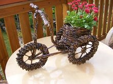 rowerek z wikliny papierowej -doniczka-cały zrobiony z gazet
