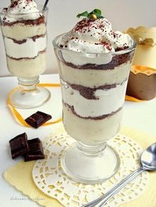 Deser bananowy
Składniki:
* 500ml mleka 2%
* 1 opakowanie budyniu waniliowego
* 2 łyżki cukru ( do budyniu )
* 2 średniej wielkości banany
* 250 ml śmietanki kremówki 30%
* 2 ły...