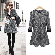 Fashion Round Neck 3/4 Sleeve Oversized Lace Dress