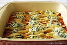 makaron muszle z serem ricotta i szpinakiem