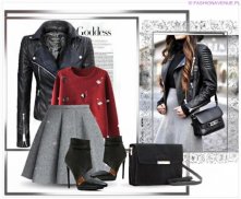 Stylizacja ekskluzywna kurtka damska ramoneska moto biker jacket zameczki bufki model #70 w sklepie FASHIONAVENUE.PL