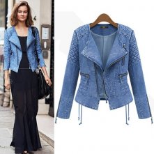 Fashion Lapel Long Sleeve Slim Fit Denim Coat