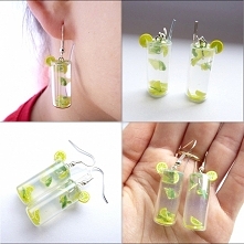 Kolczyki miniaturowe szklanki z drinkiem Mojito :)