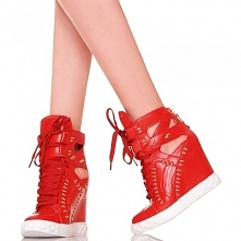 SNEAKERSY - CZERWONE CUT OUT - ZŁOTE BLASZKI