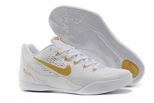 Mens Low EM Kobe Bryant 9 Nike White Gold Basketball Sneakers