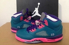 Michael Retro AJ 5 South Coast Green Pink with Purple Colorway Female Sneakers