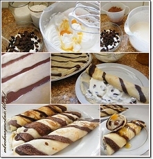 Naleśniki ZEBRA... Wypróbuj pasiaste nalesniki :) Składniki (na 8 naleśników): Ciasto: -3 jajka, -13 dag mąki pszennej, -½ łyżeczki soli, -2 łyżki cukru, -½ szklanki mleka, -½ s...