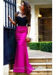 Lace Satin Trumpet/Mermaid Scoop Neck Sweep Train Ruffles Prom dresses