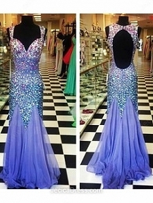 Chiffon Trumpet/Mermaid V-neck Sweep Train Ruffles Prom dresses