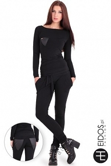 Sportowe spodnie z skórzanymi wstawkami na kieszeniach wiązane w pasie