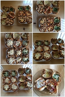 tostowe przekąski z chleba tostowego : pierwsze ze szpinakiem ,drugie z duszonymi jarzynami i jajkiem a ,trzecie z kielbasa,boczkiem i jajkiem ;-)