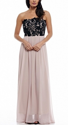 DŁUGA SZYFONOWA SUKIENKA KORONKOWA GÓRA NUDE