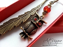 Zakładka do książki PIÓRO złota SOWA pudełko PREZENT ~ artunique24.pl