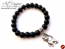 Czarna bransoletka szklana koraliki perły charms KOT ~ artunique.pl