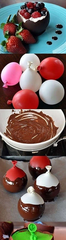 czekoladowy deser z kremem i owocami 