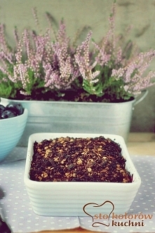 Kruszonka czekoladowa ze śliwkami
Składniki:

75 g mąki pszennej 
2 łyżki kakao
75 g płatków owsianych
80 g cukru trzcinowego
100 g masła
500 g śliwek
1 łyżka mąki ziemniaczanej...