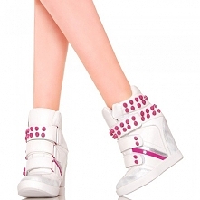 SNEAKERSY - BIAŁE NA RZEPY Z RÓŻOWYMI ĆWIEKAMI