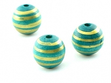 Koraliki Drewniane Malowane Paski Turkusowy