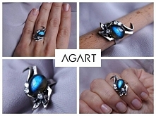 paieścien ze srebra wykonany ręcznie z magicznym kamieniem naturalnym labradorytem i delikatnymi kryształkami Swarovskiego:)