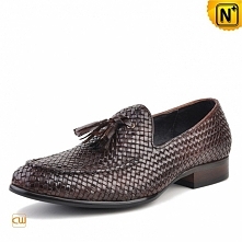 Cwmalls Mens Brown Woven Leather Tassel Loafers CW750058