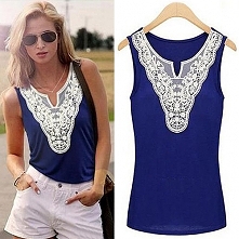Fashion Lace Spliced V-neck...