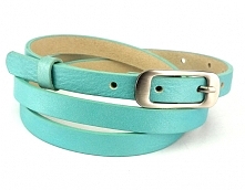 Pasek damski wąski wykonany z naturalnej skóry, kolor morski,