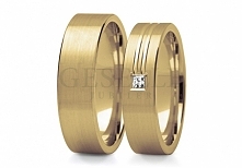 ST 214Z Wyjątkowa para obrączek ślubnych w stylu klasycznym - żółte złoto, piękny mat i wspaniały brylant - GRAWER W PREZENCIE od GESELLE Jubiler