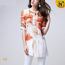Printed Silk Linen Blouse CW102531 - cwmalls.com