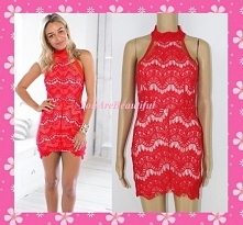 Koronkowa czerwona sukienka mini w stylu gwiazd. Kliknij w zdjęcie aby kupić.