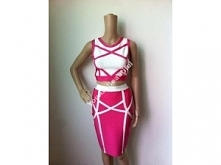 Sukienka bandażowa 2015 komplet 2 cz, color block, neon pink & white. Kliknij w zdjęcie aby kupić.