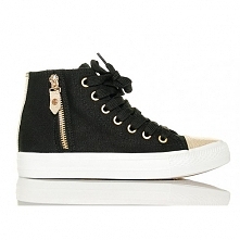 WYSOKIE CZARNE TRAMPKI ZŁOTY NOSEK