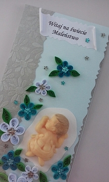 Witaj na świecie Maleństwo - kartka wysuwana z pudełka - z dzidziusiem z cukru...